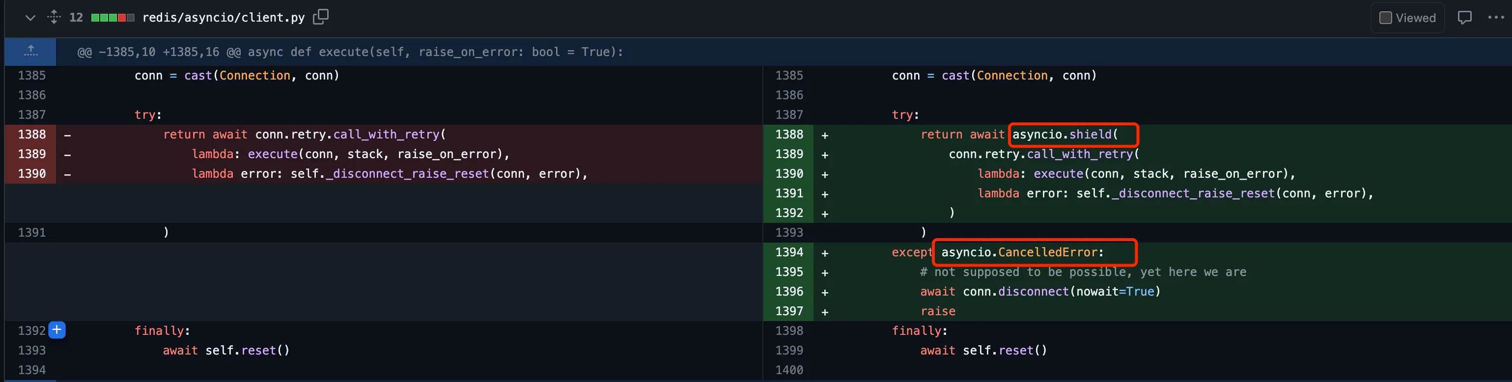 Code comparison of the fix