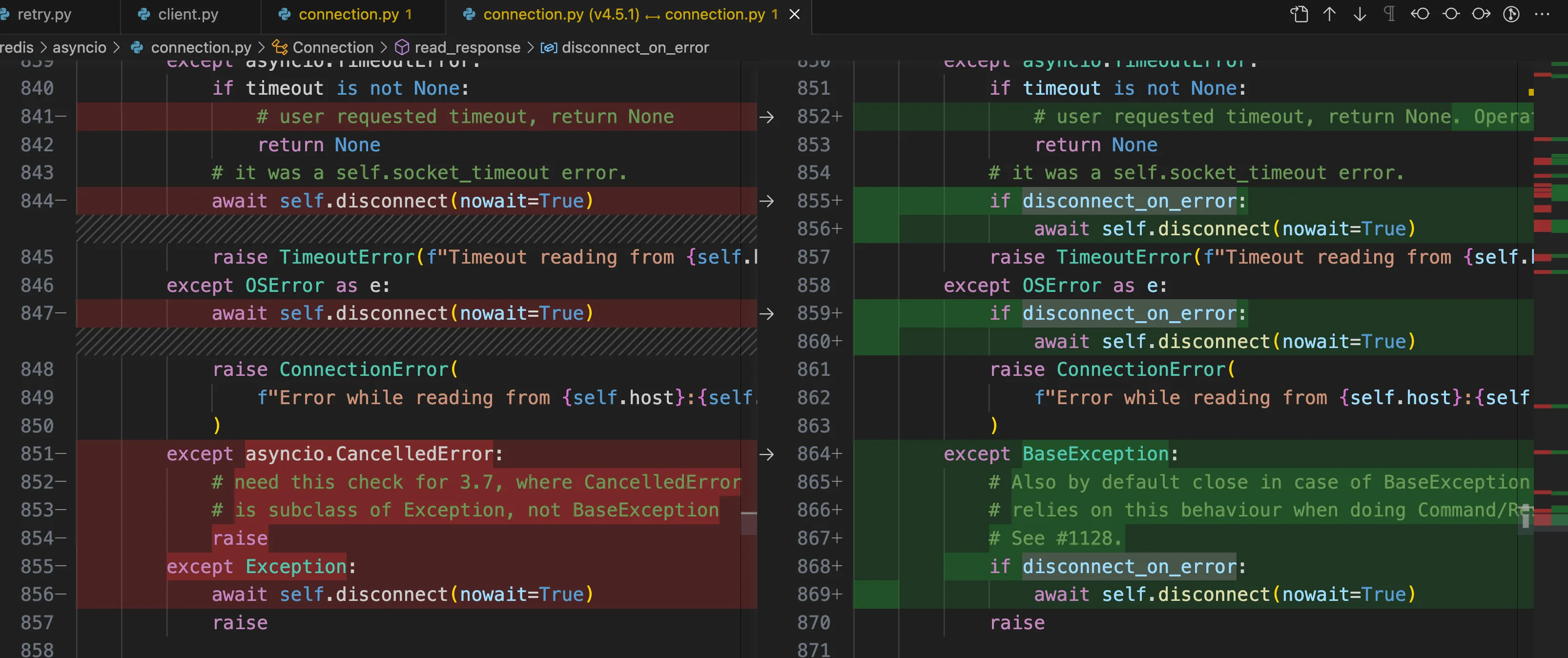 Exception directly disconnects the connection