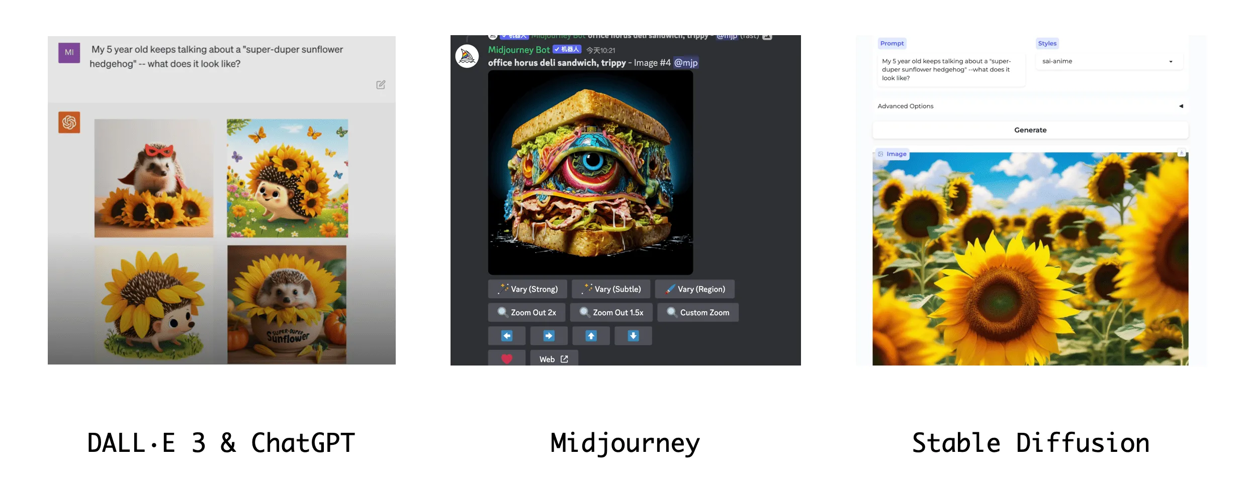 Midjourney, Stable Diffusion, ChatGPT&DALL·E 3