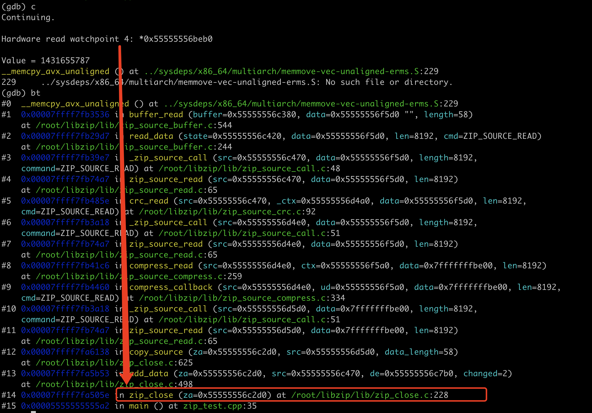 GDB 调试 Zip 找到读内存的位置