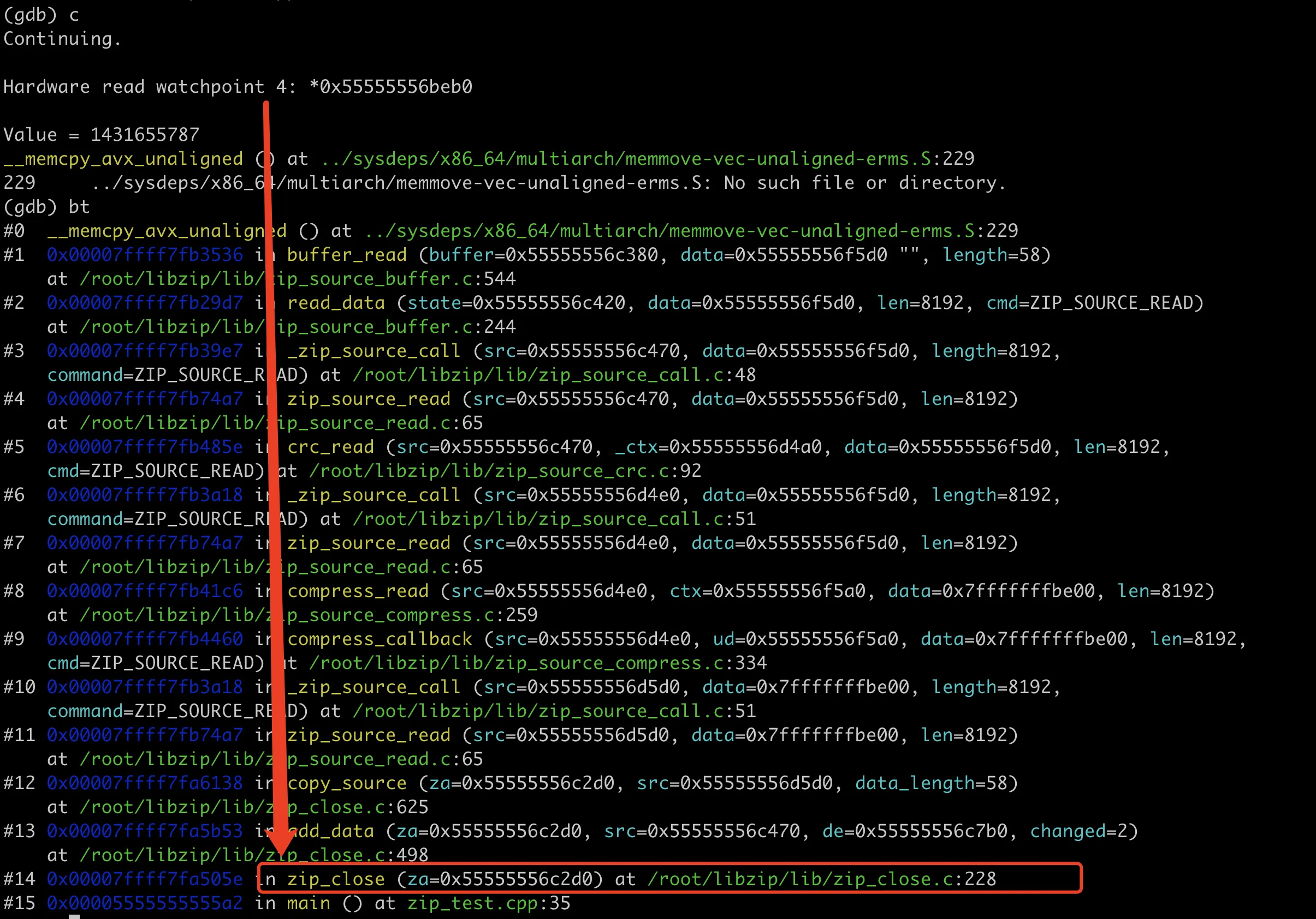 GDB Debug Zip Finding Memory Read Location