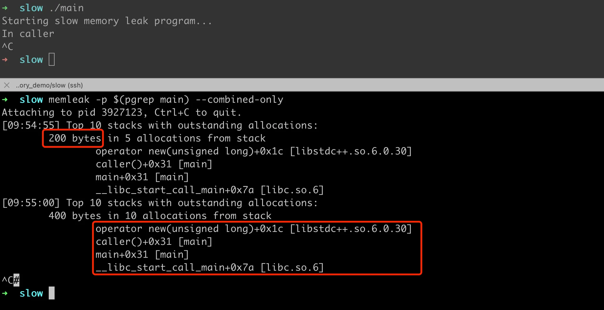 eBPF bcc memleak memory leak analysis