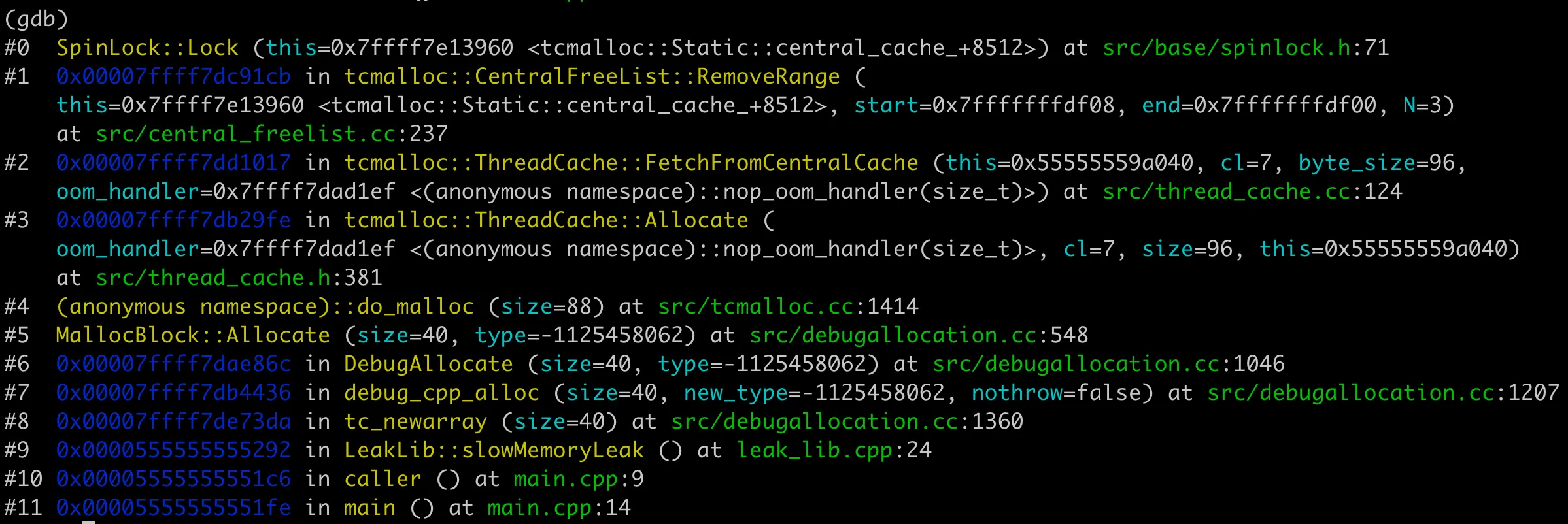 Function calls corresponding to tcmalloc new operator