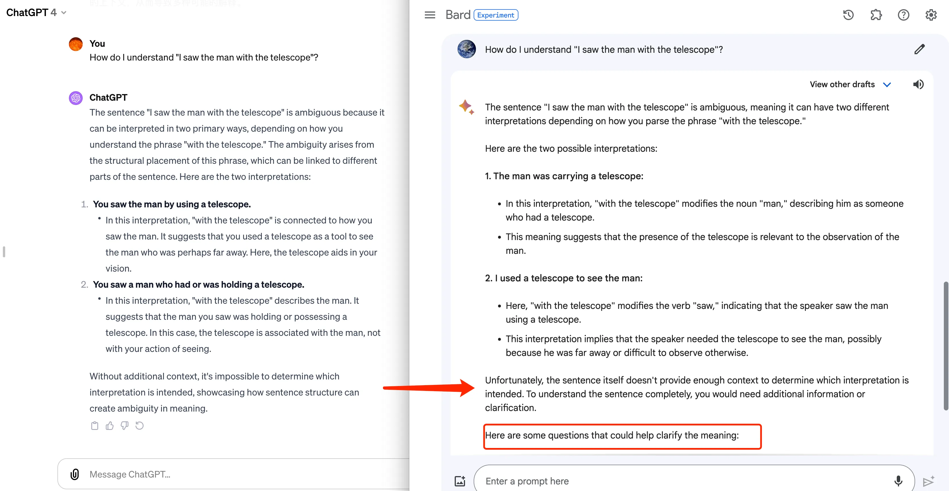 Gemini Pro 和 ChatGPT 对有歧义内容的理解