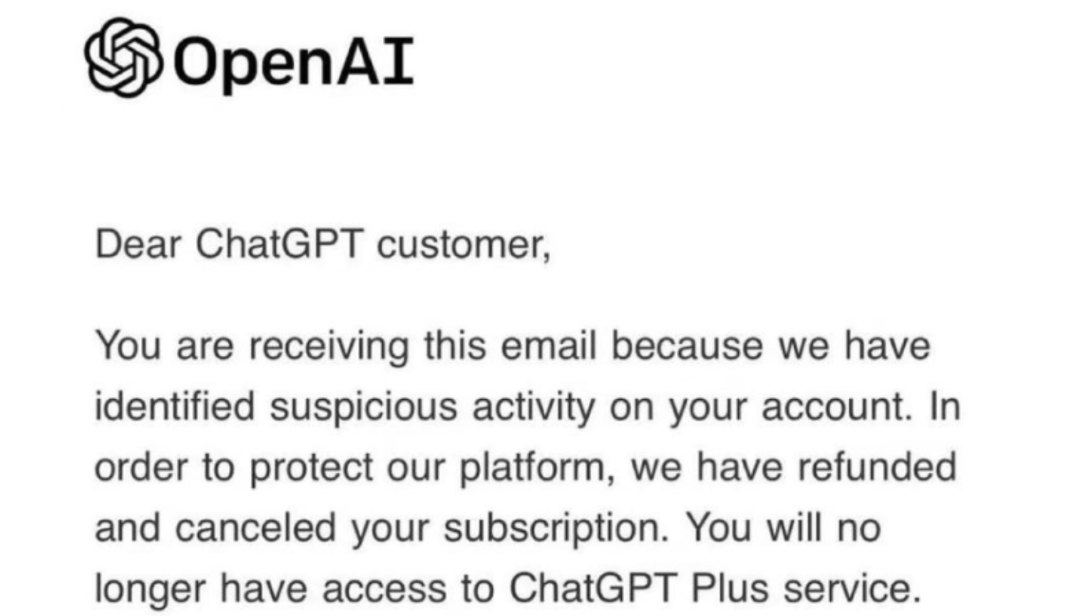 OpenAI ChatGPT 账户封禁邮件