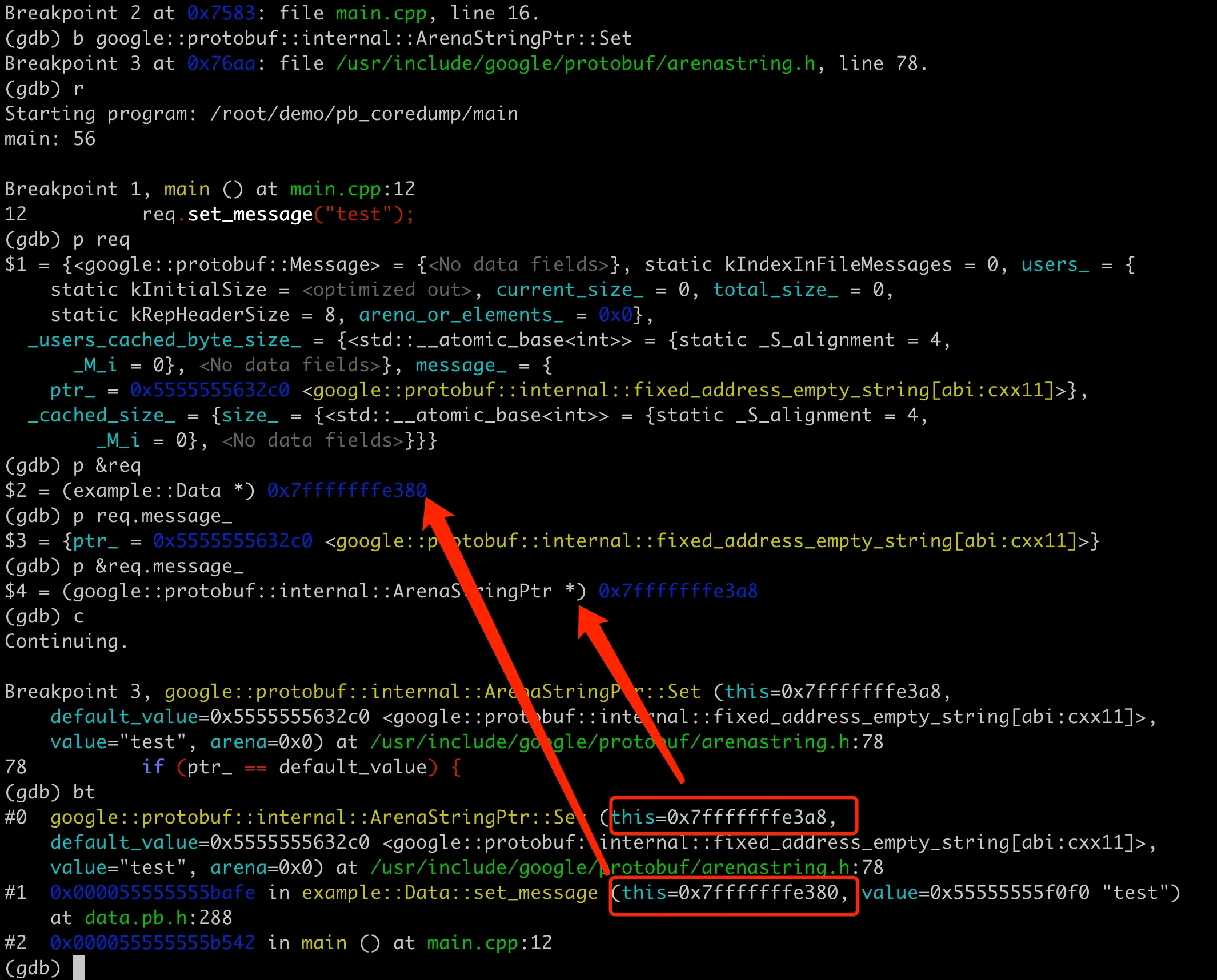 GDB memory view in normal situations