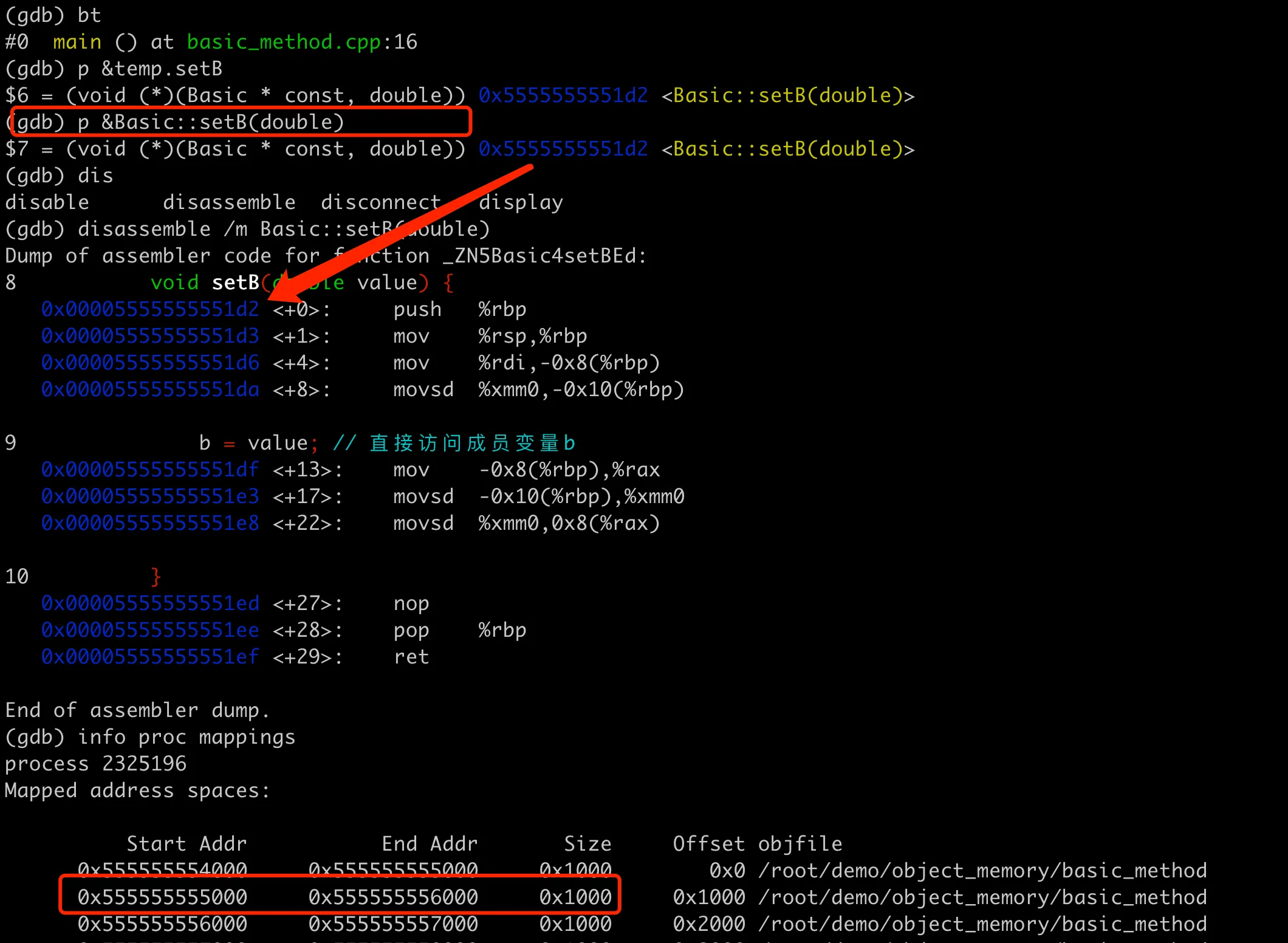 Storage address of member method