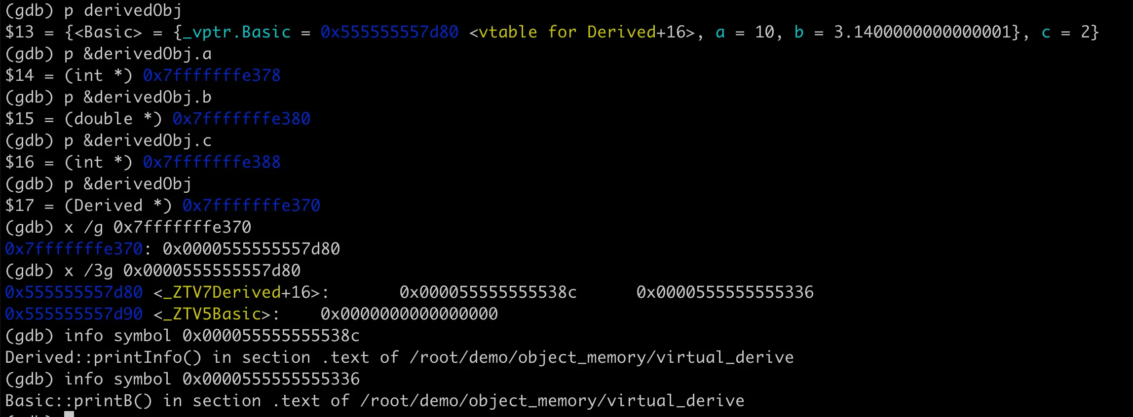 Memory layout of inherited class with virtual functions