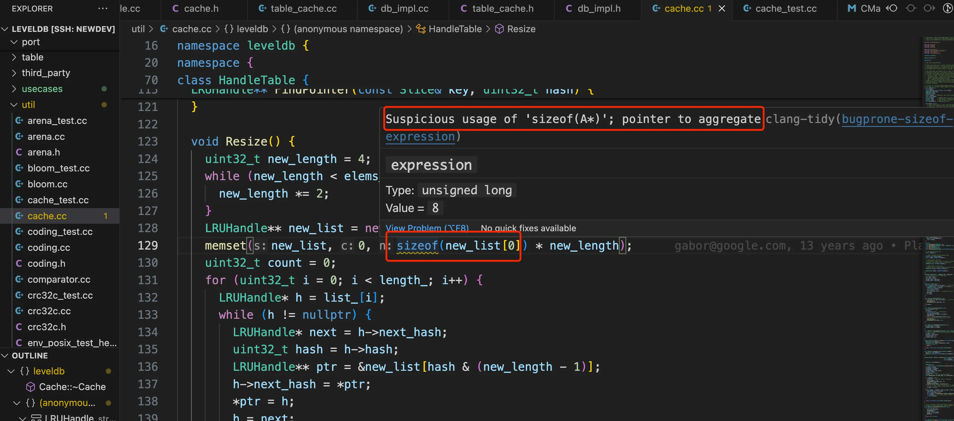 Suspicious spot found by clangd plugin using clang-tidy