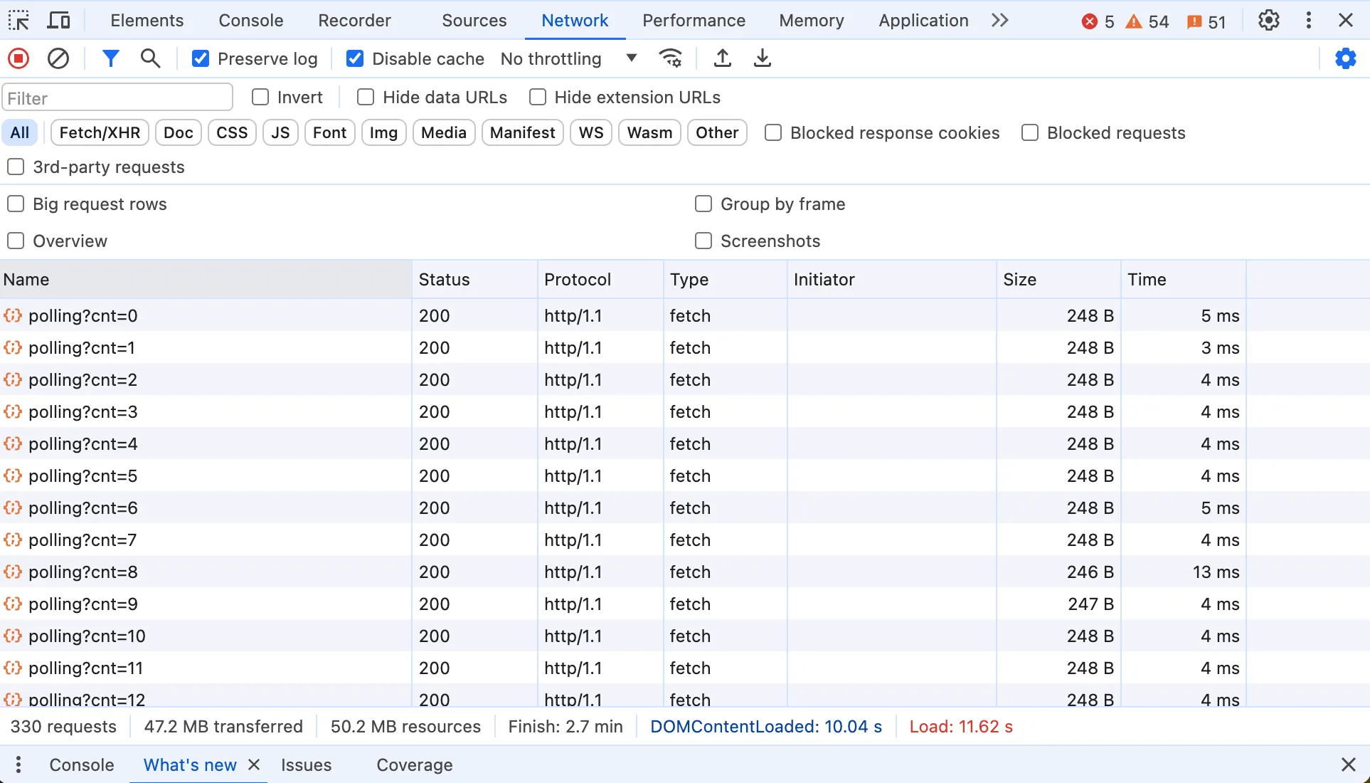 View polling requests in the console