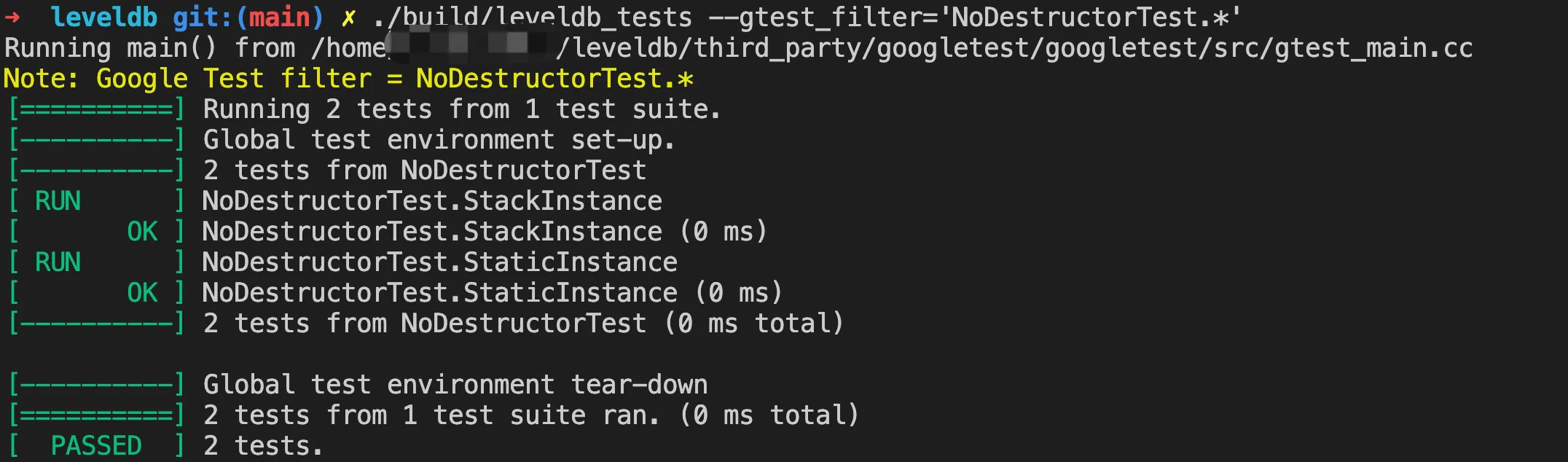 Test cases pass, destructor not called