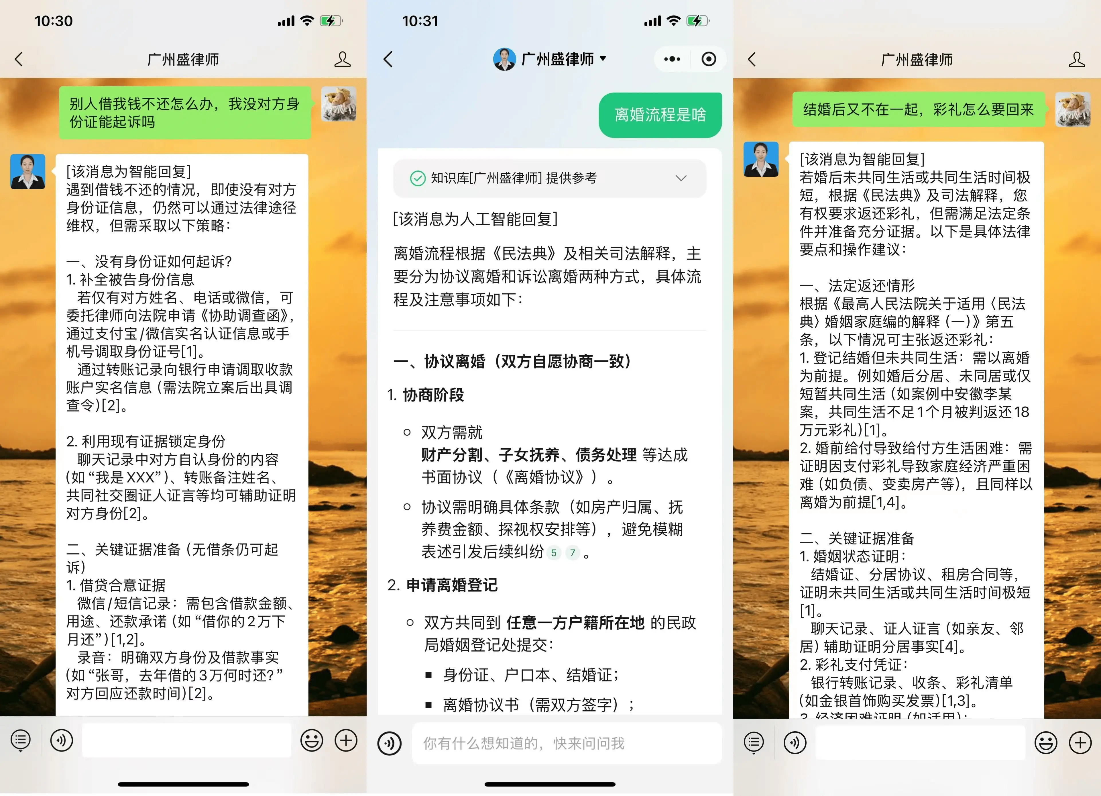 AI 盛律师分身回答的问题